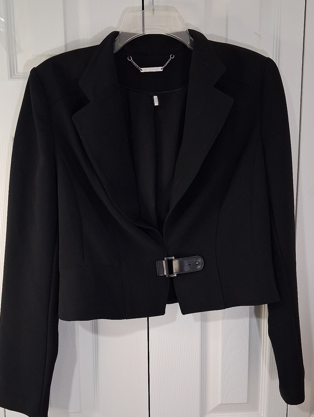 White House Black Market Black Cropped Blazer with Buckle Detail
